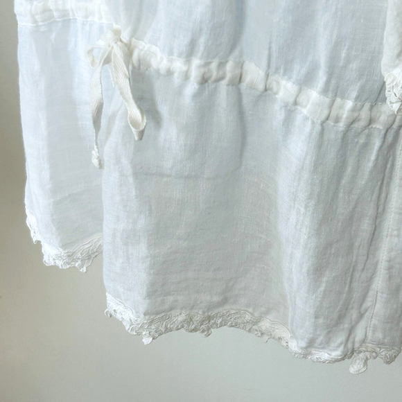 Sunday St Tropez White Linen Tunic M Beach Cover Up Slit Sleeves France Resort - Picture 6 of 8